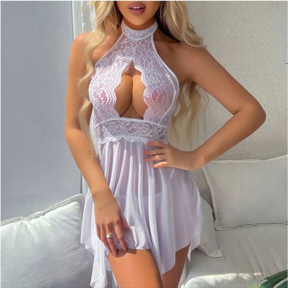 Sexy Lingerie Women Lace Halter See Through Backless Sleepwear Underwear Thong - Picture 1 of 6